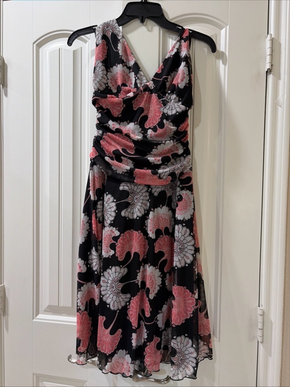 Alyn Paige vintage Black Midi Dress with Pink and White Floral Print